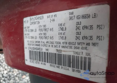 2004 Dodge Ram 1500 Slt/Laramie from USA, damaged, VIN 1D7HU18D04S648510